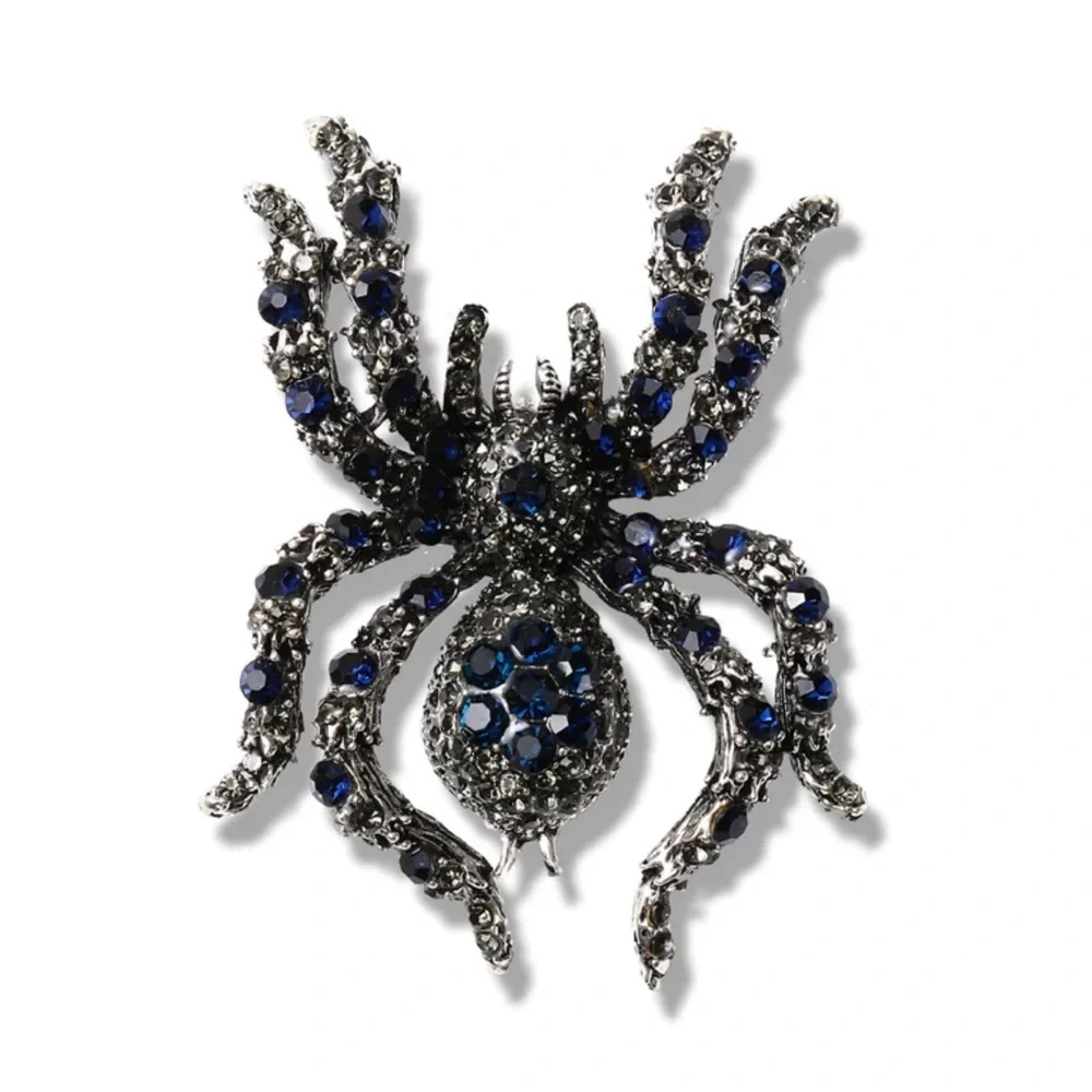 Vintage Style Blue Crystal Spider Brooch Statement Pin NWT
